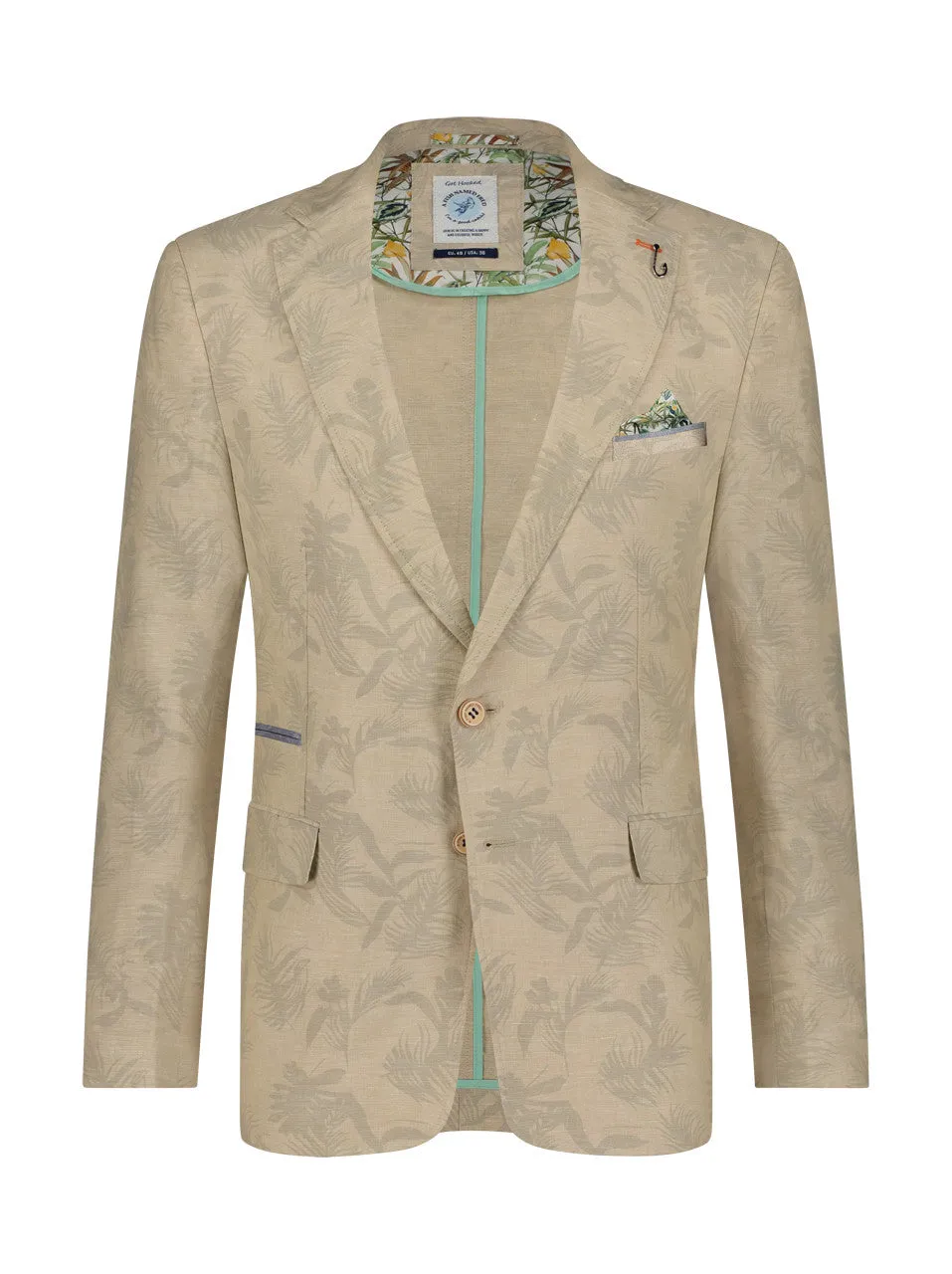 1/2 Lined Leaf Pattern Linen Blazer - Sand