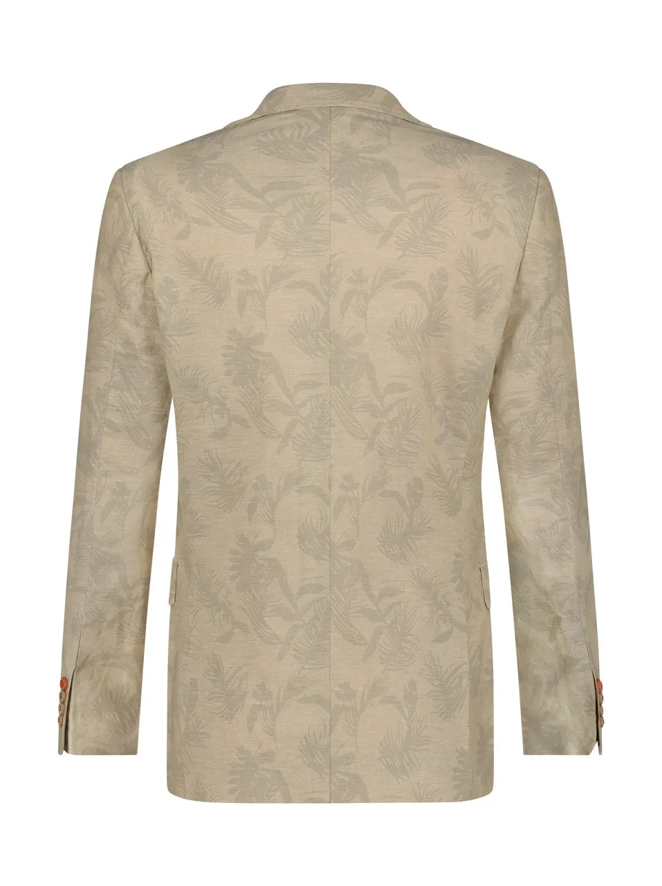 1/2 Lined Leaf Pattern Linen Blazer - Sand