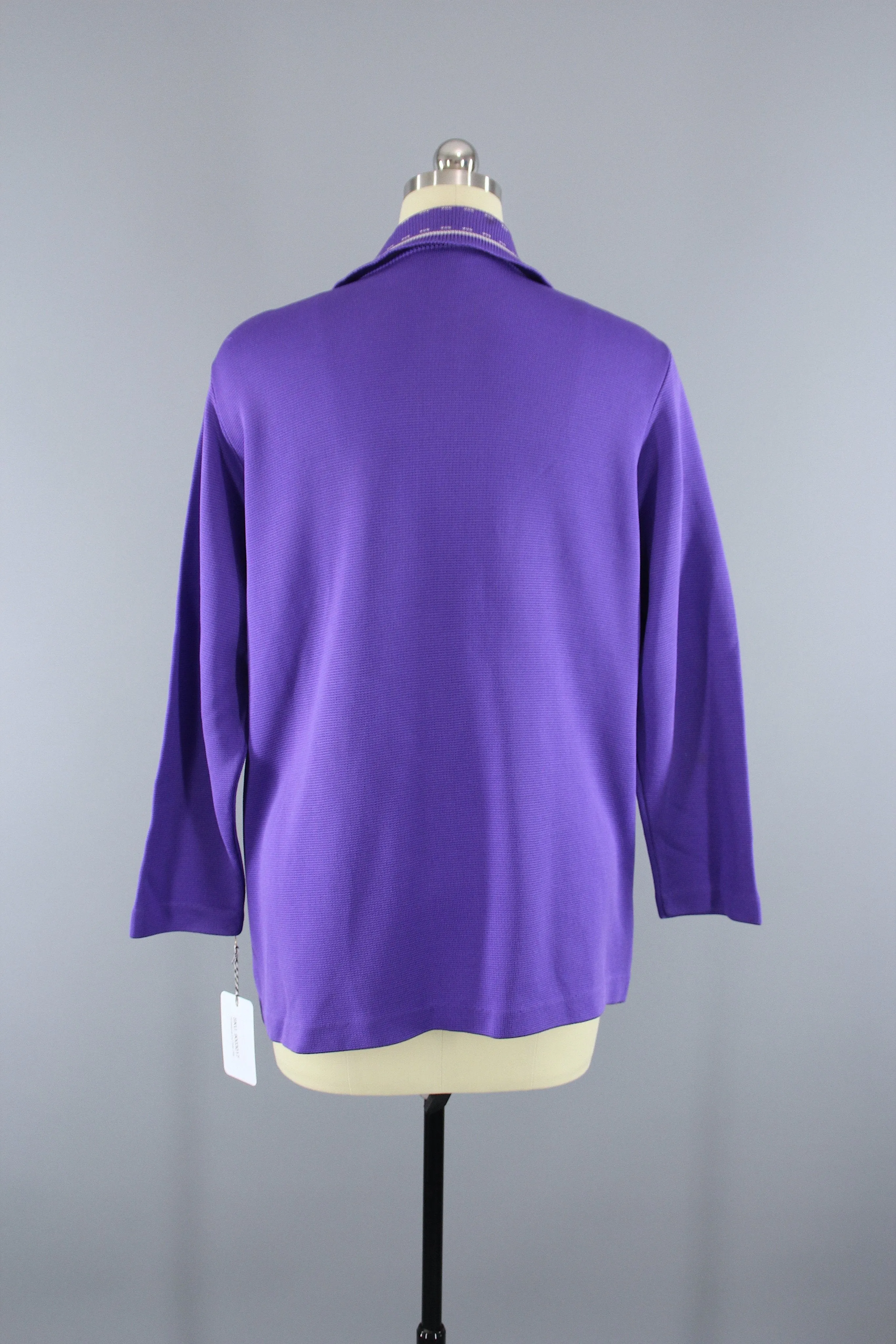 1960s Vintage Purple & White Knit Cardigan Sweater