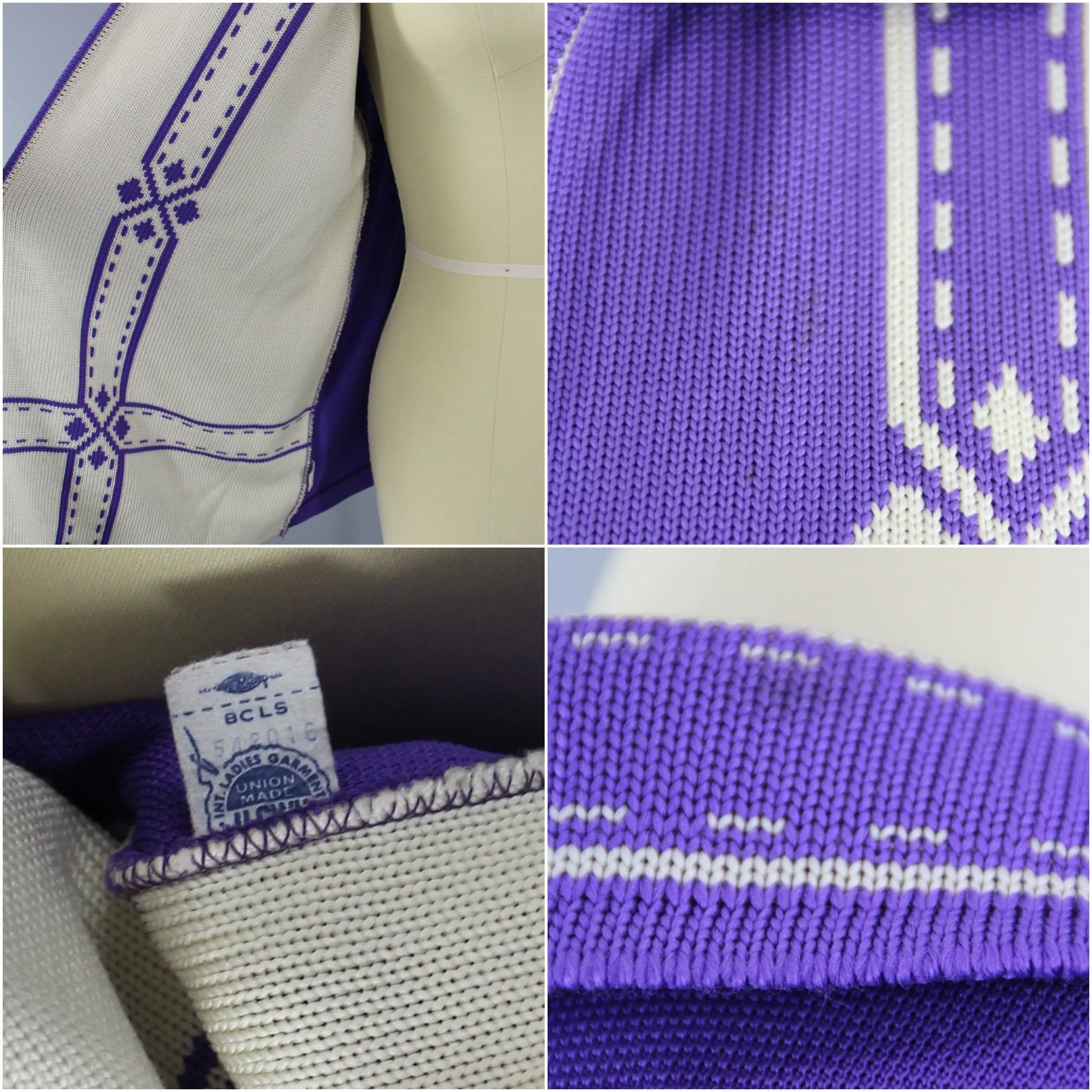 1960s Vintage Purple & White Knit Cardigan Sweater