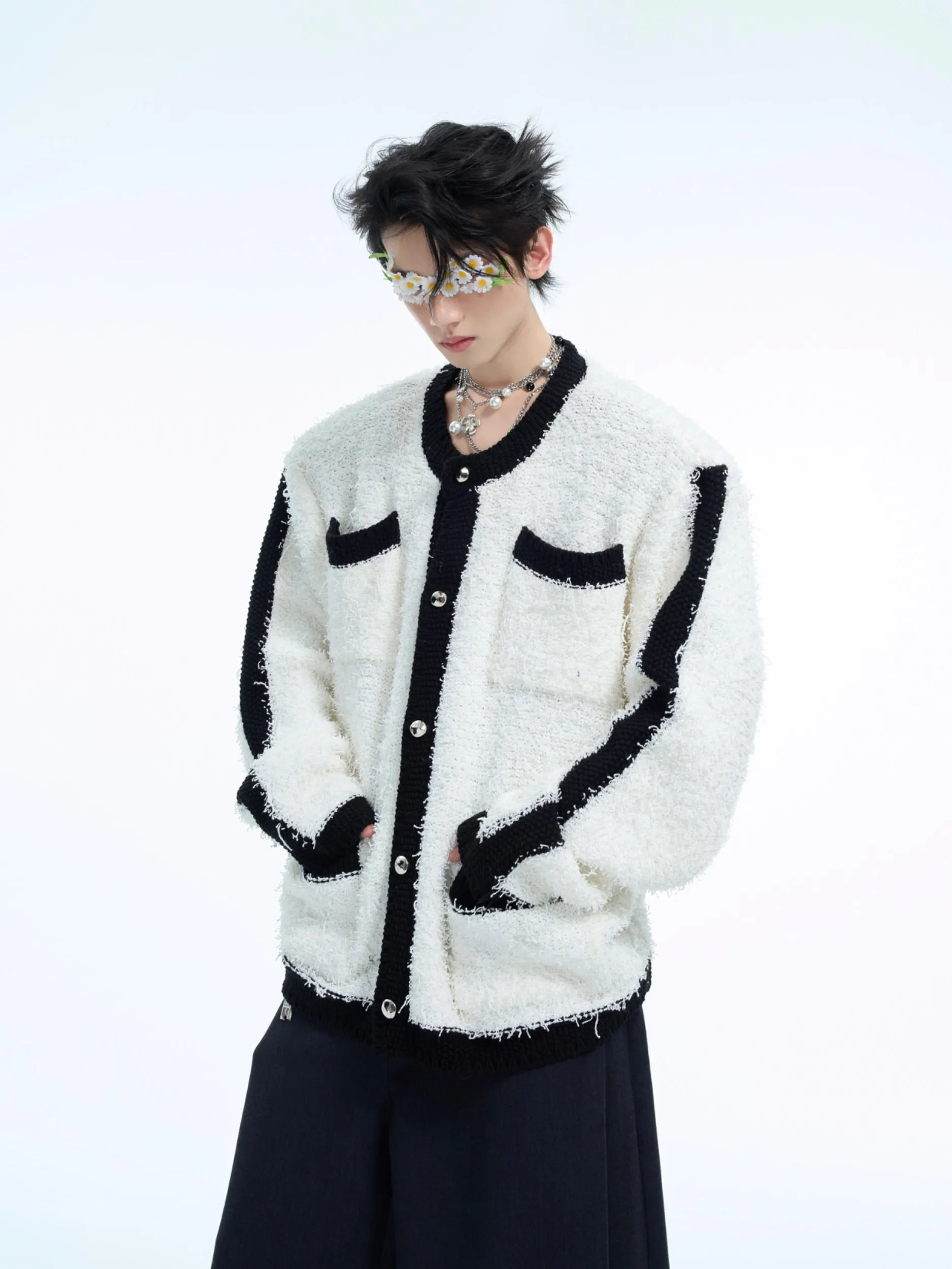 【24s Nov.】Plush Contrast Pocket Patchwork Sweater Jacket