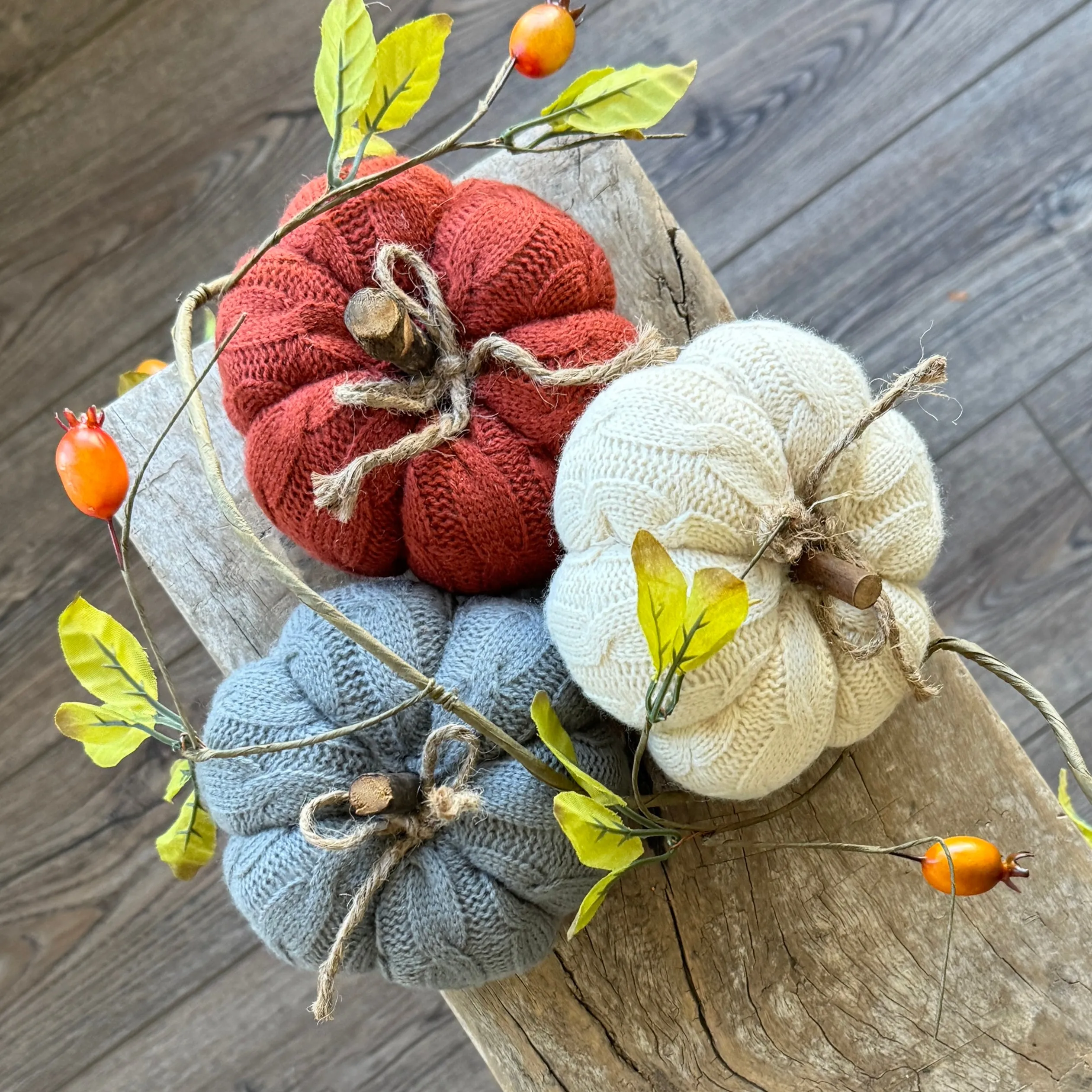 5" Sweater Knit Small Pumpkins- Set of 3