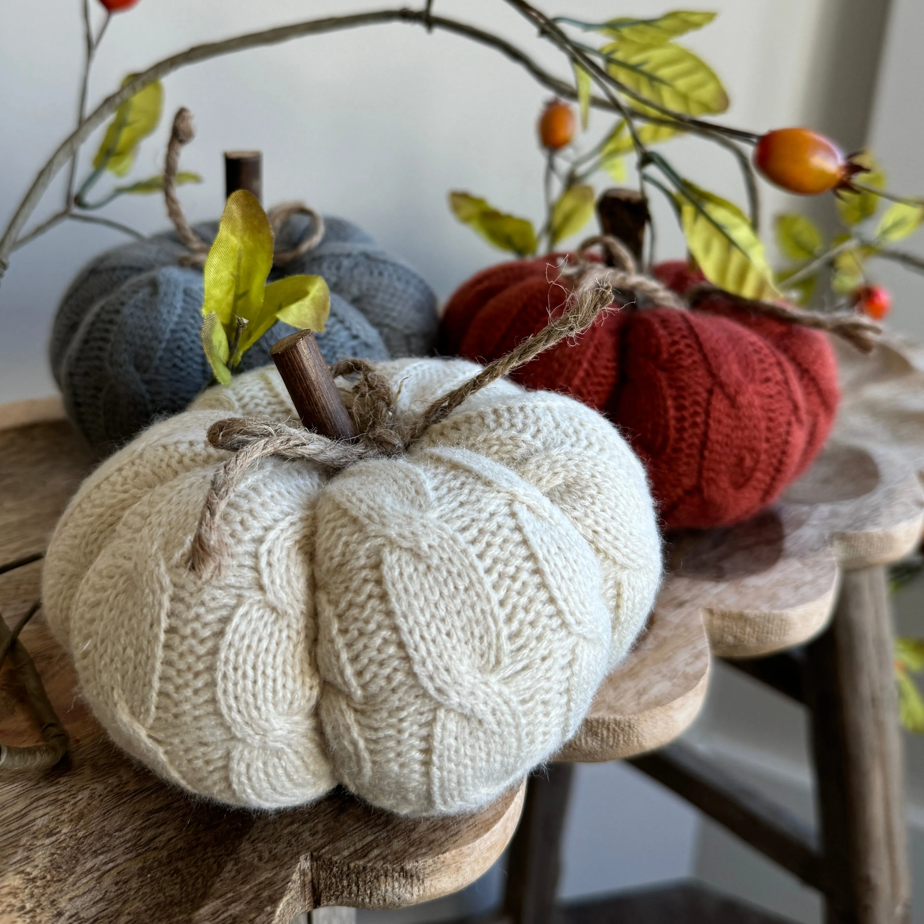 5" Sweater Knit Small Pumpkins- Set of 3