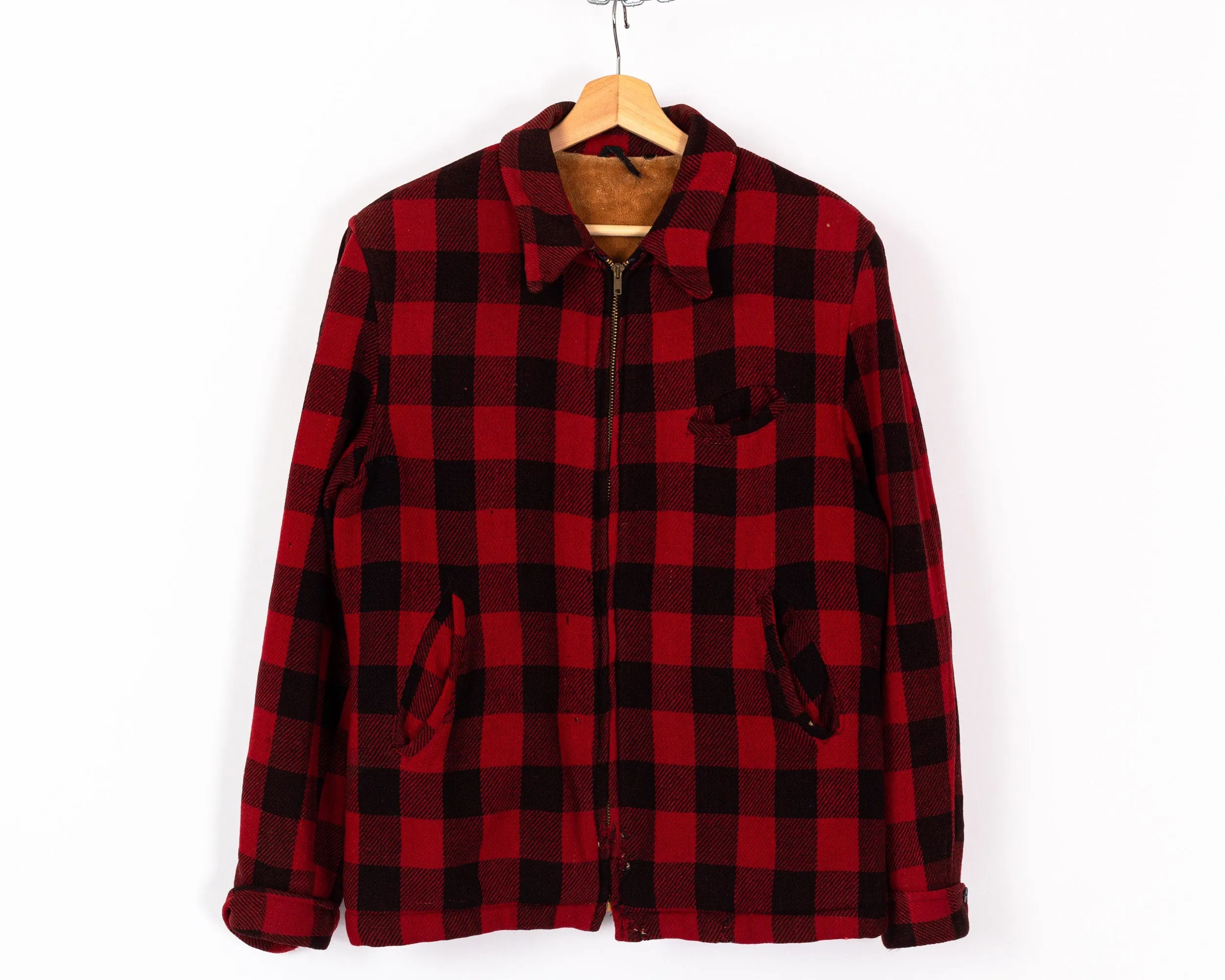 60s 70s Buffalo Plaid Distressed Wool Jacket - Men's Medium, Women's Large