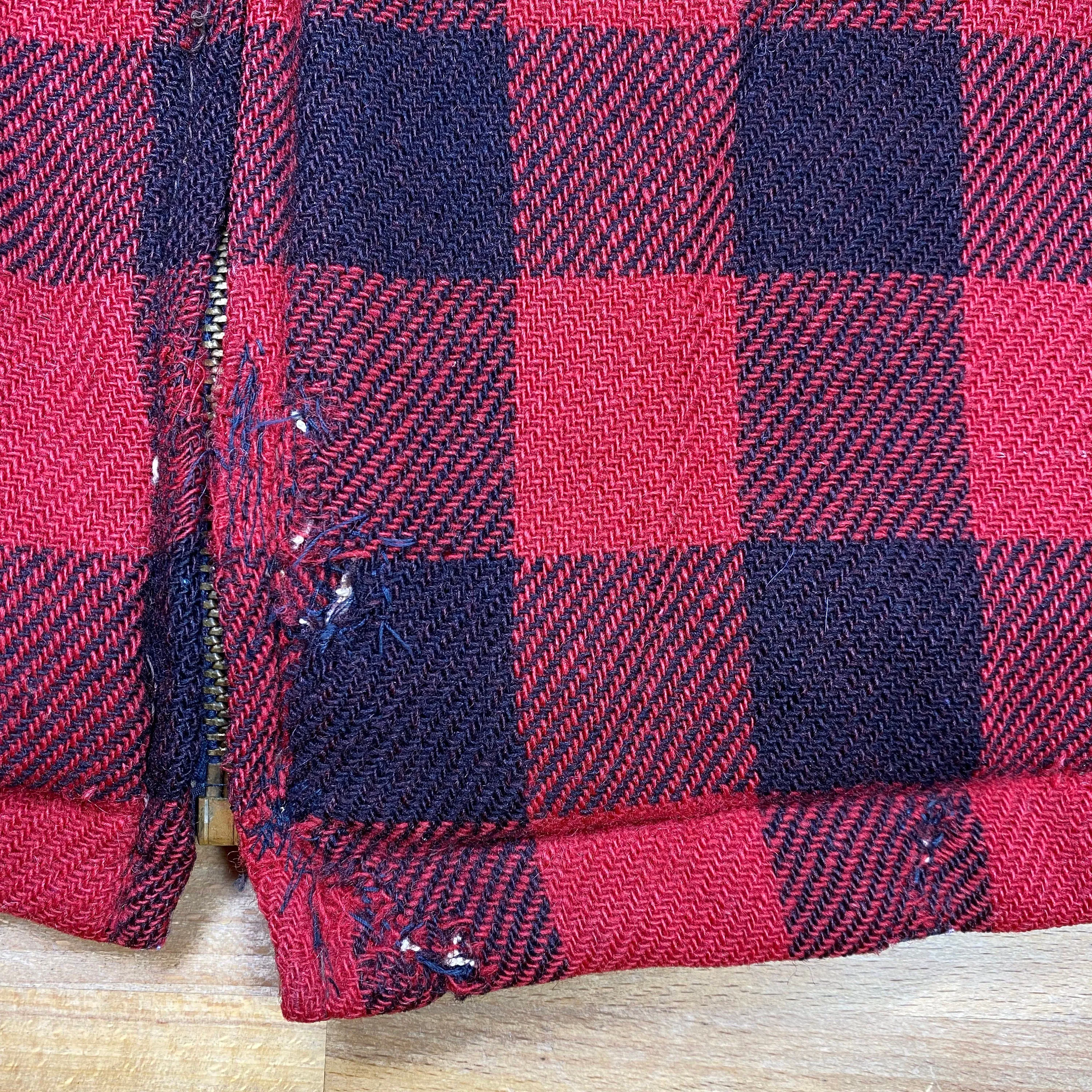 60s 70s Buffalo Plaid Distressed Wool Jacket - Men's Medium, Women's Large