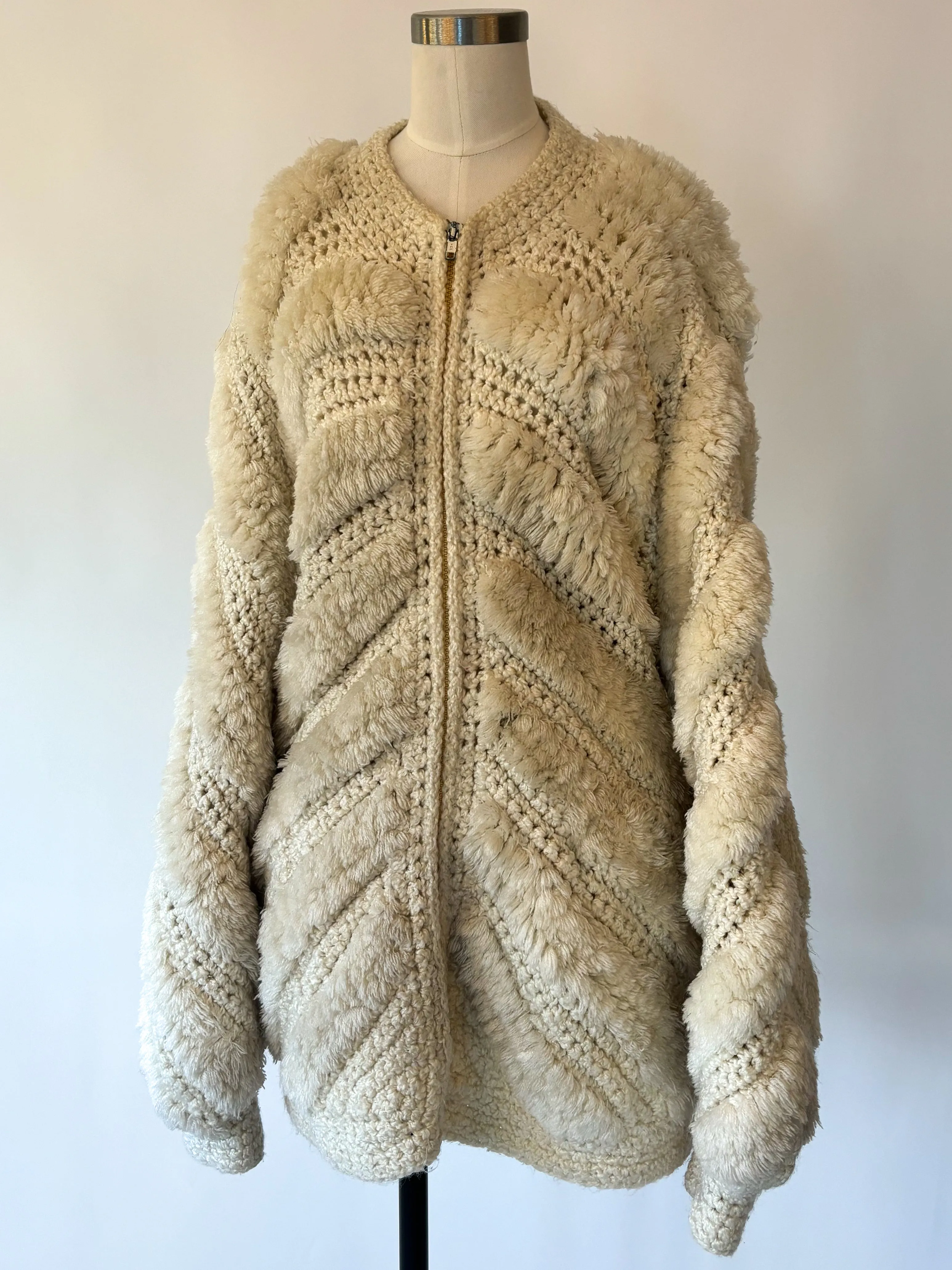 70s chunky knit shaggy jacket