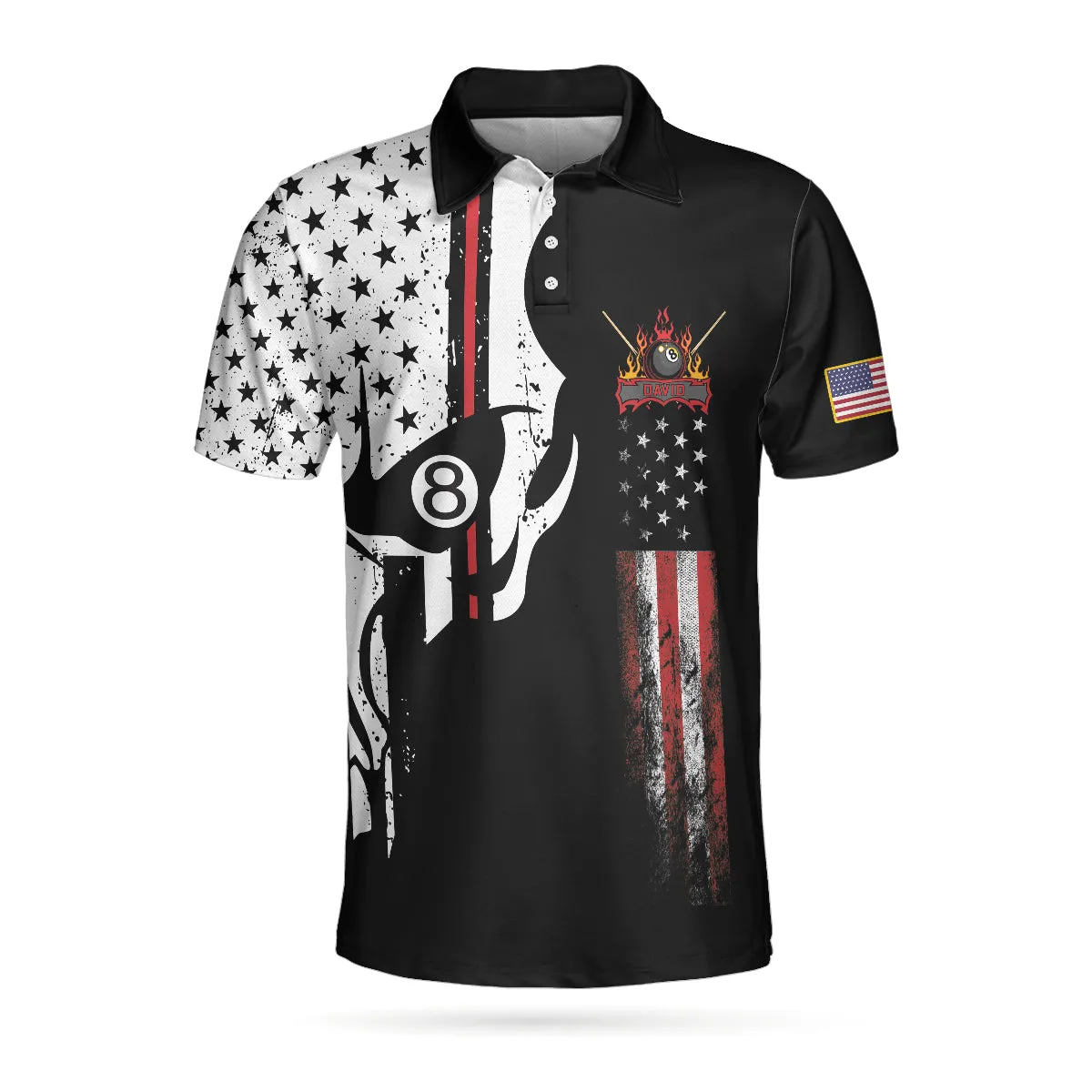 8-ball Mafia Skull Billiards Pool Custom Polo Shirt, Billiards Polo Shirt For Men, American Flag Golf Shirt