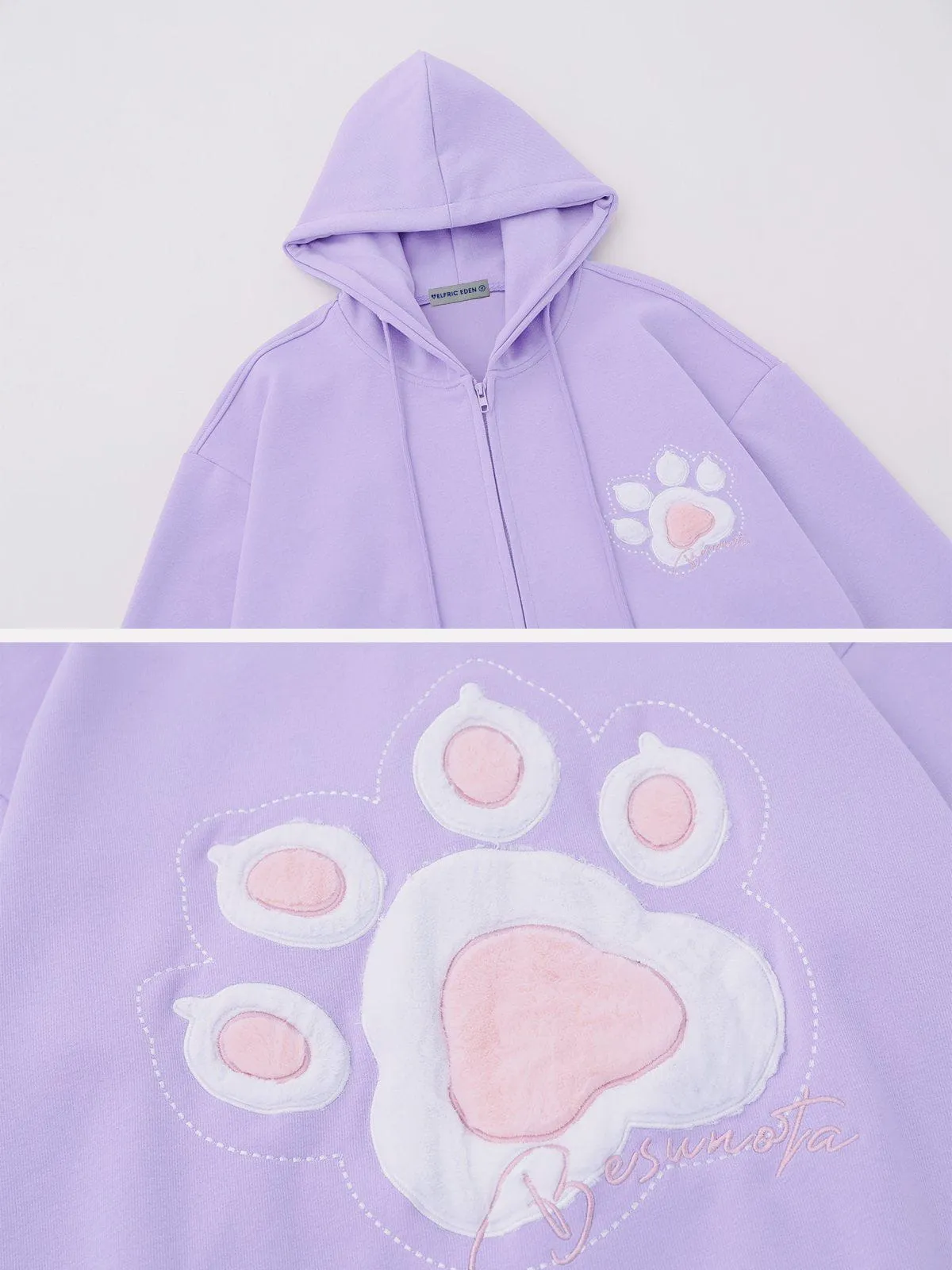 Aelfric Eden Cat Paw Embroidery Zip Up Hoodie