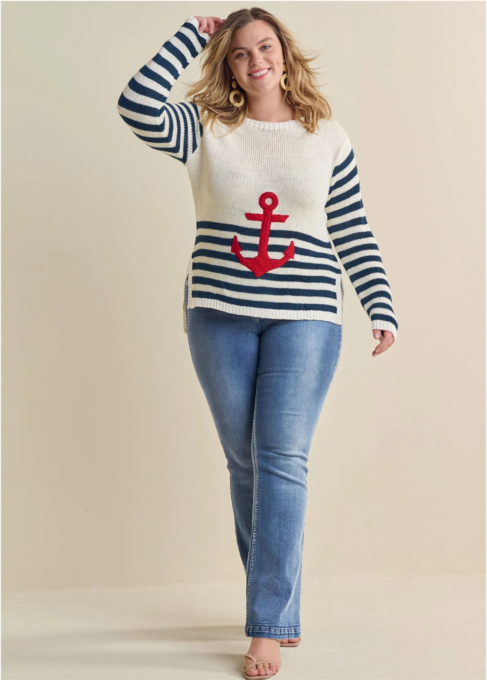 Anchor Crewneck Sweater - White Multi