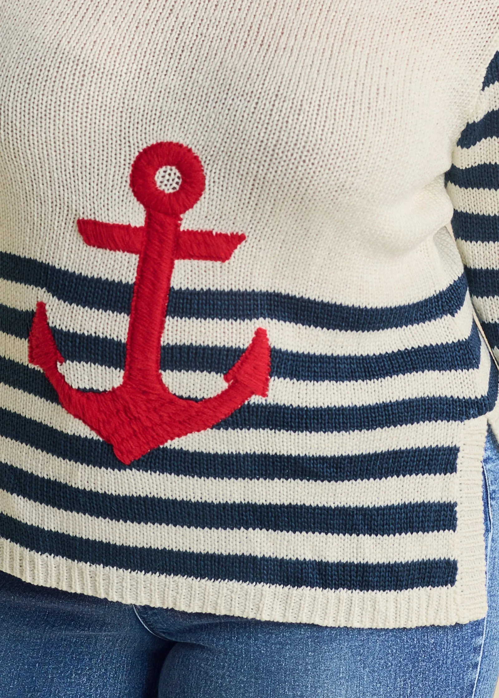 Anchor Crewneck Sweater - White Multi