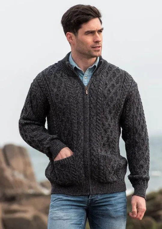 Aran Crafts Dingle Zipper Sweater | Charcoal