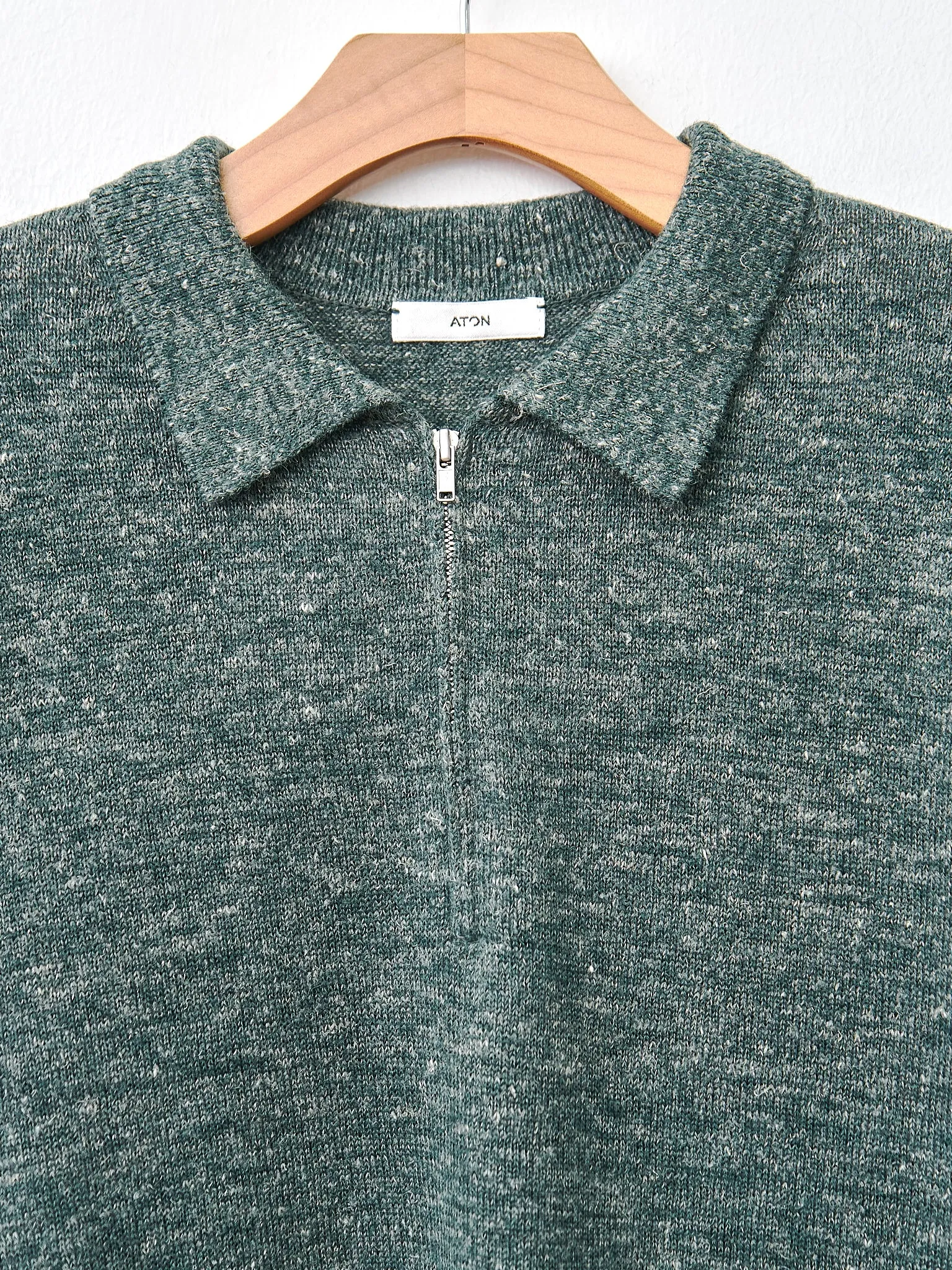 Baby Alpaca Linen Zip Up Polo Sweater - Green