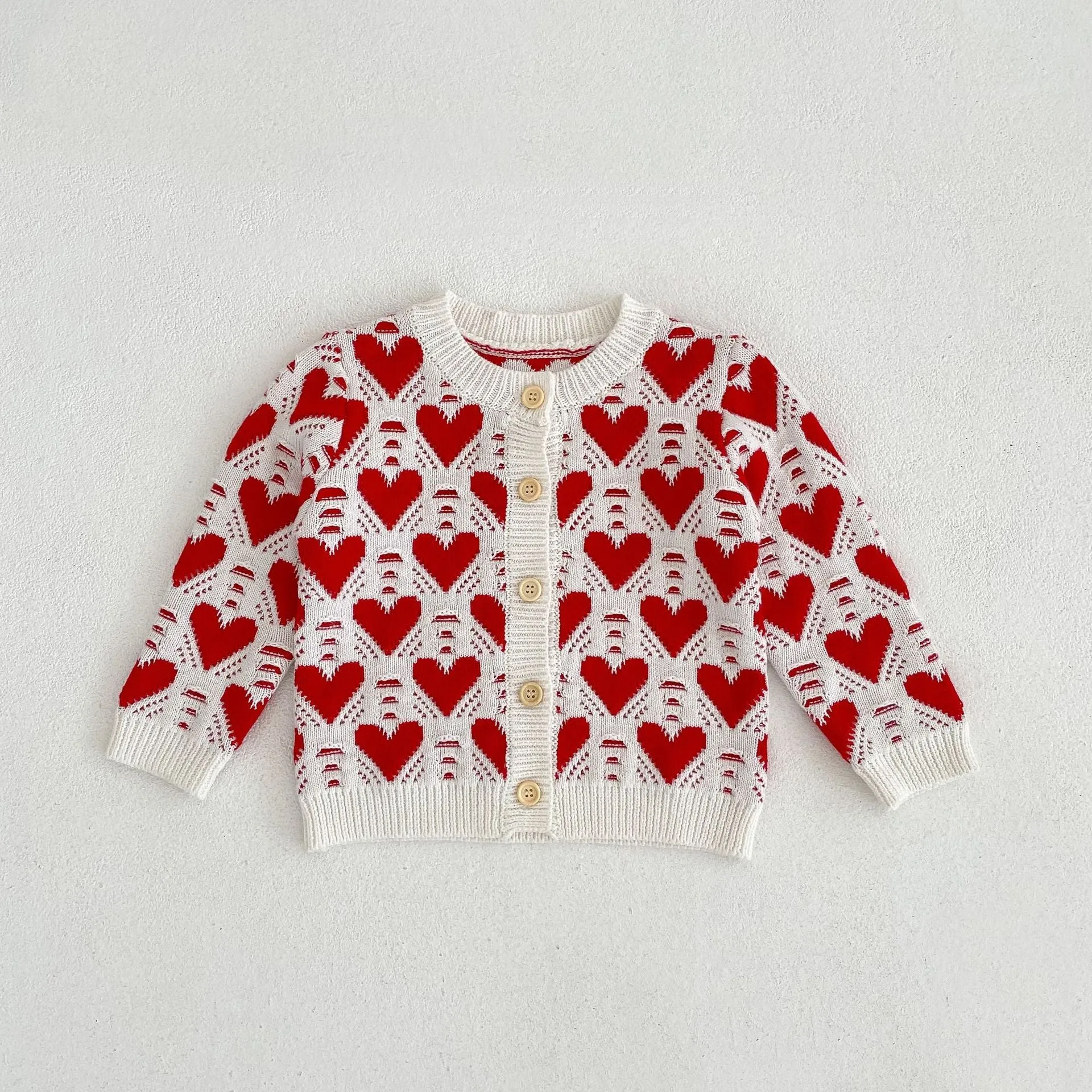 Baby Girl And Baby Knitted Love Jacquard Sweater Coat Shoulder Strap Romper 2 Piece Suit