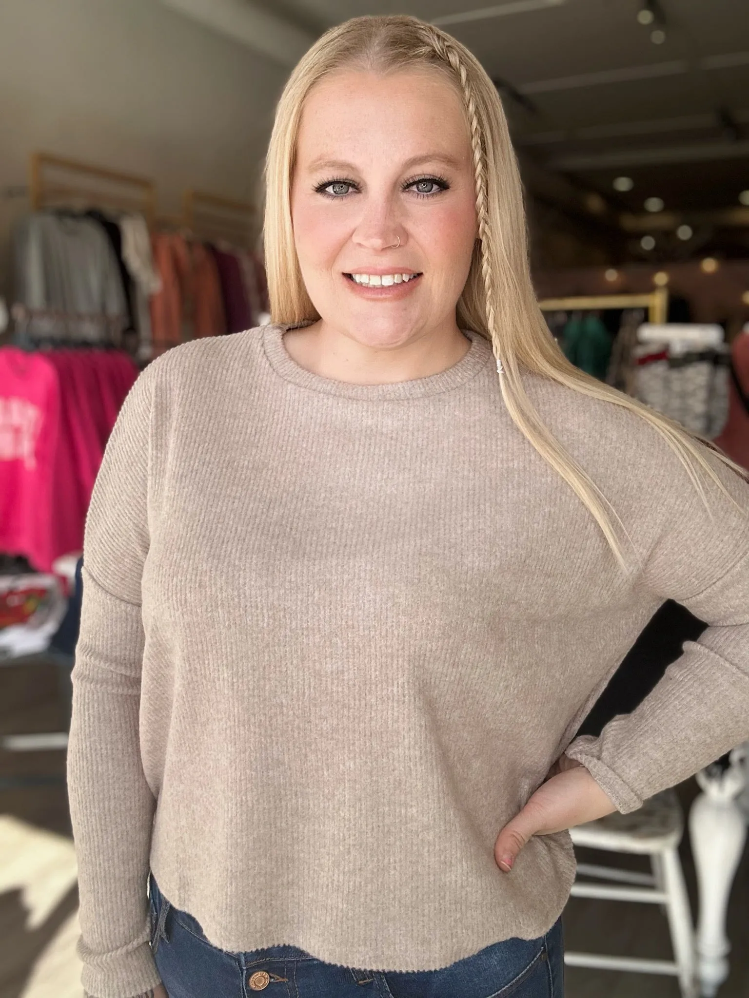 Beige Long Sleeve Dolman Sweater