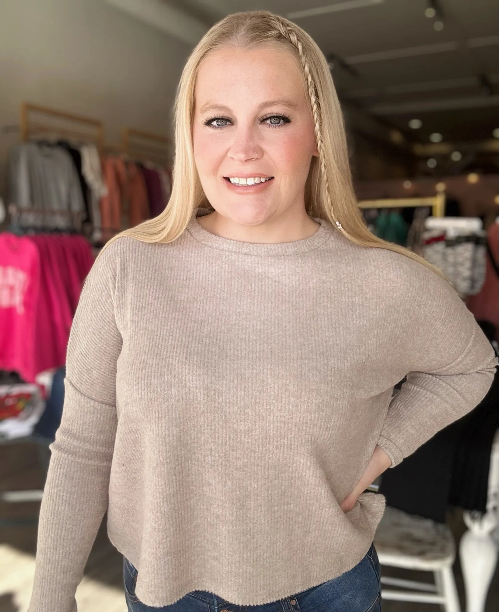 Beige Long Sleeve Dolman Sweater