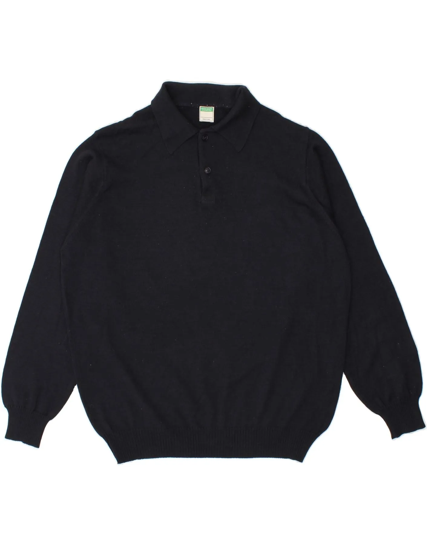 BENETTON Mens Polo Neck Jumper Sweater XL Black Wool