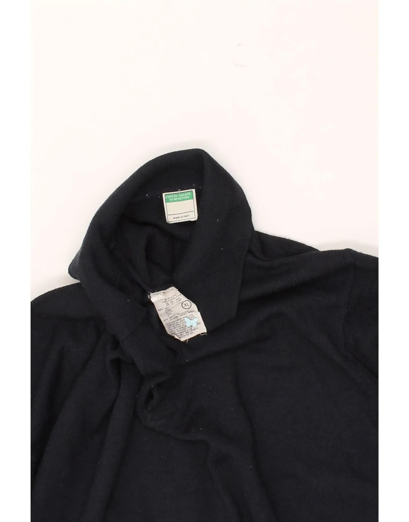 BENETTON Mens Polo Neck Jumper Sweater XL Black Wool