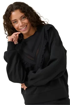 BLACK SWEATSHIRT WITH RUFFLE FRONT