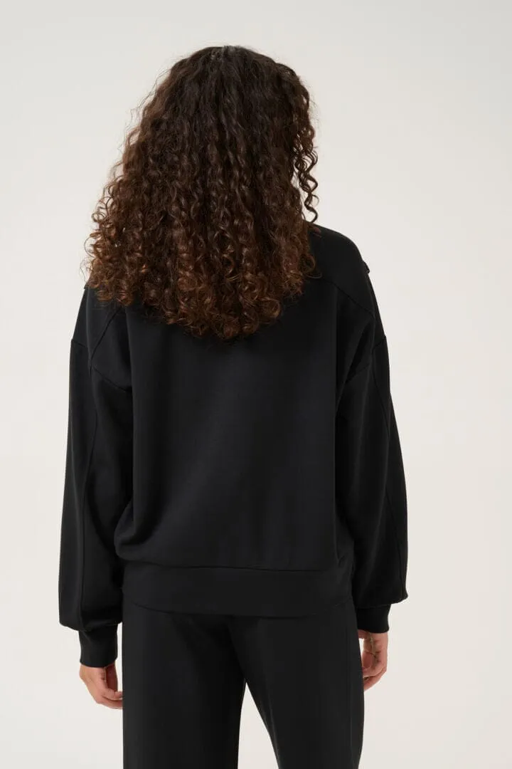 BLACK SWEATSHIRT WITH RUFFLE FRONT