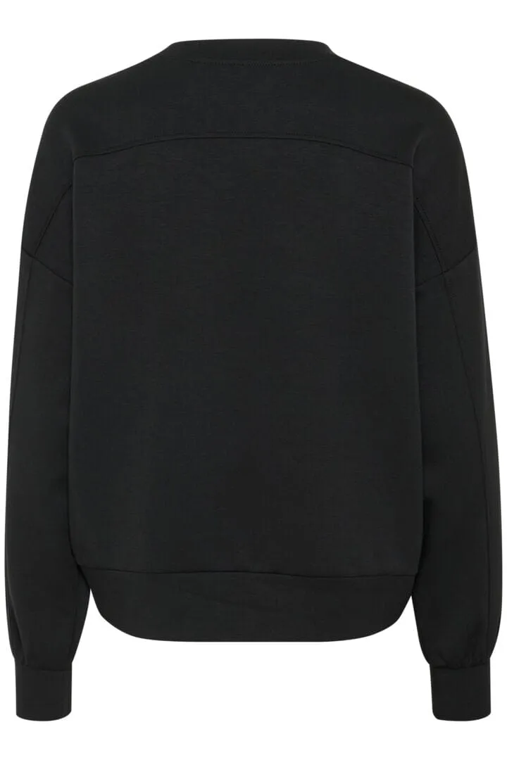 BLACK SWEATSHIRT WITH RUFFLE FRONT