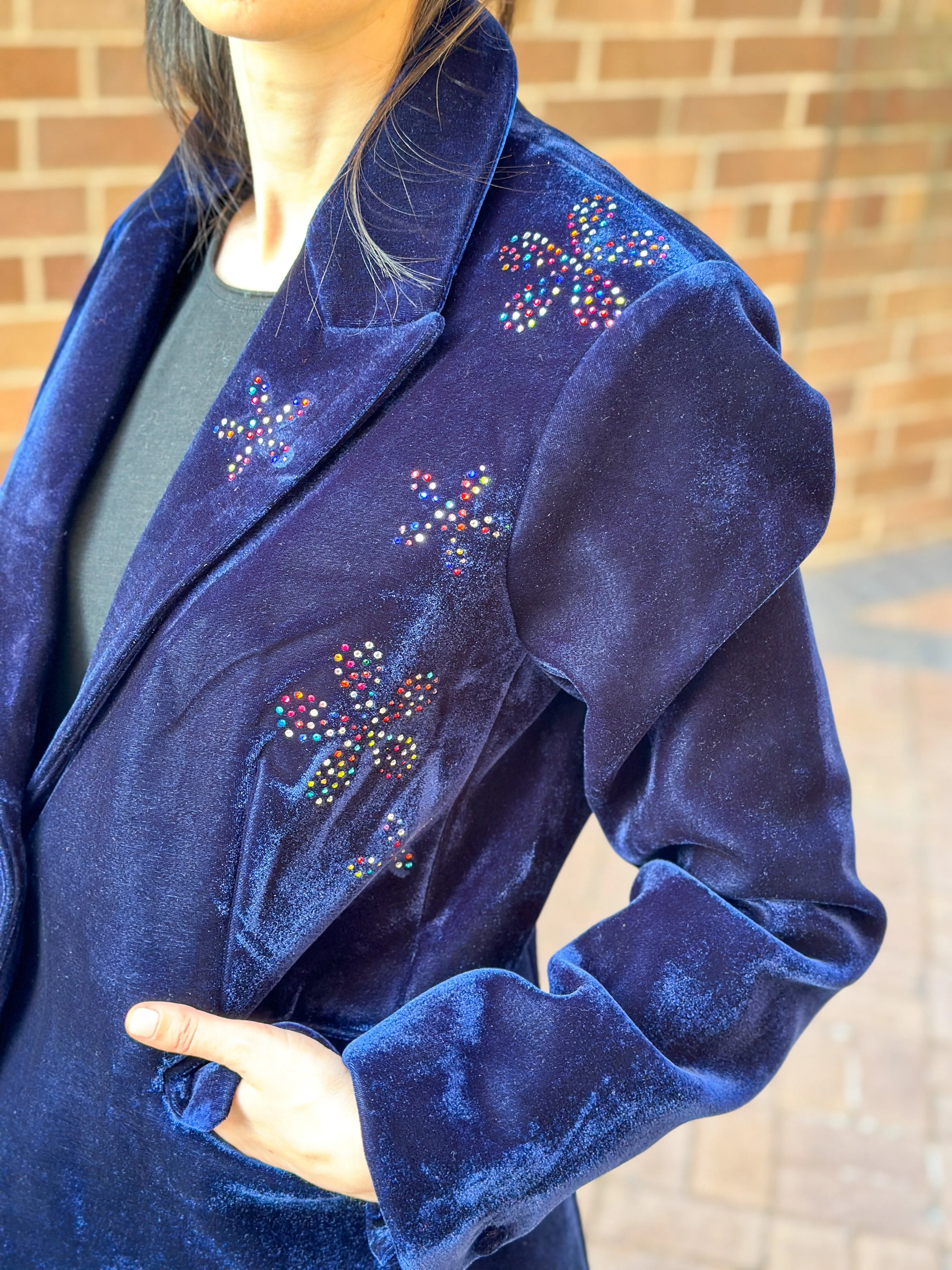 Blazer, Velvet Midnight Blue, Floral Cluster