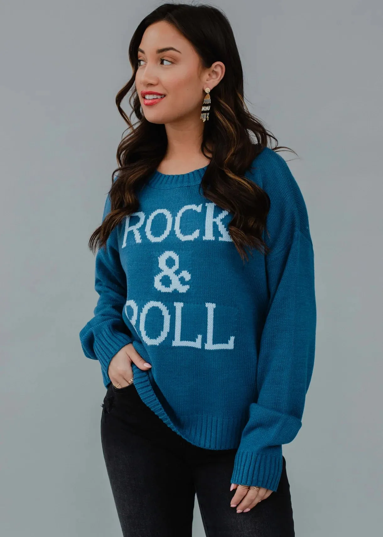 Blue & White Rock & Roll Sweater