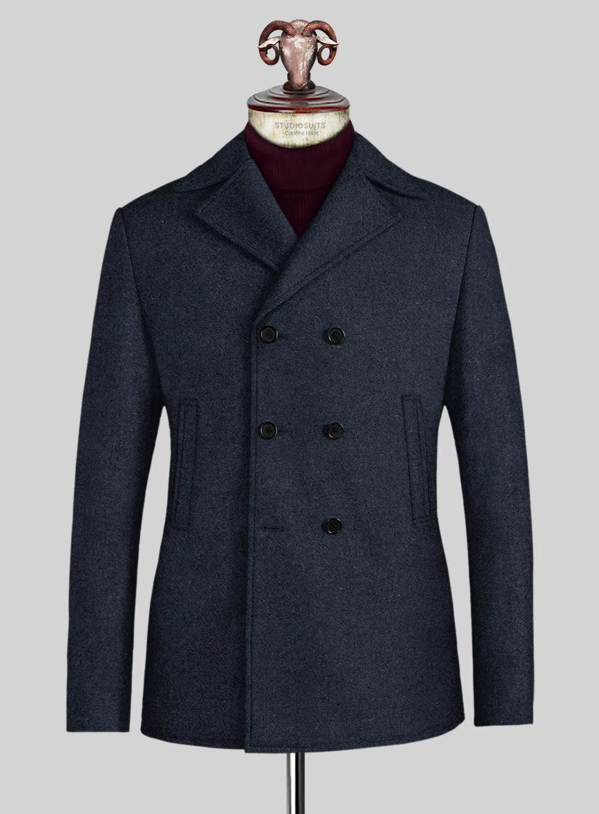 Blue Heavy Tweed Pea Coat