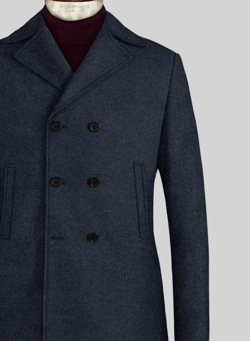 Blue Heavy Tweed Pea Coat