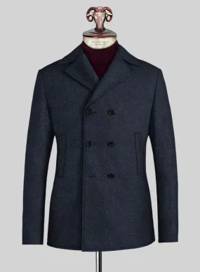 Blue Heavy Tweed Pea Coat