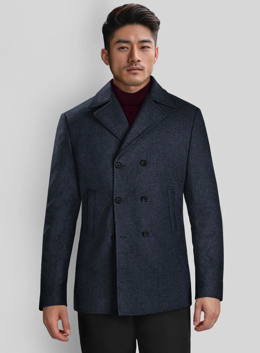 Blue Heavy Tweed Pea Coat