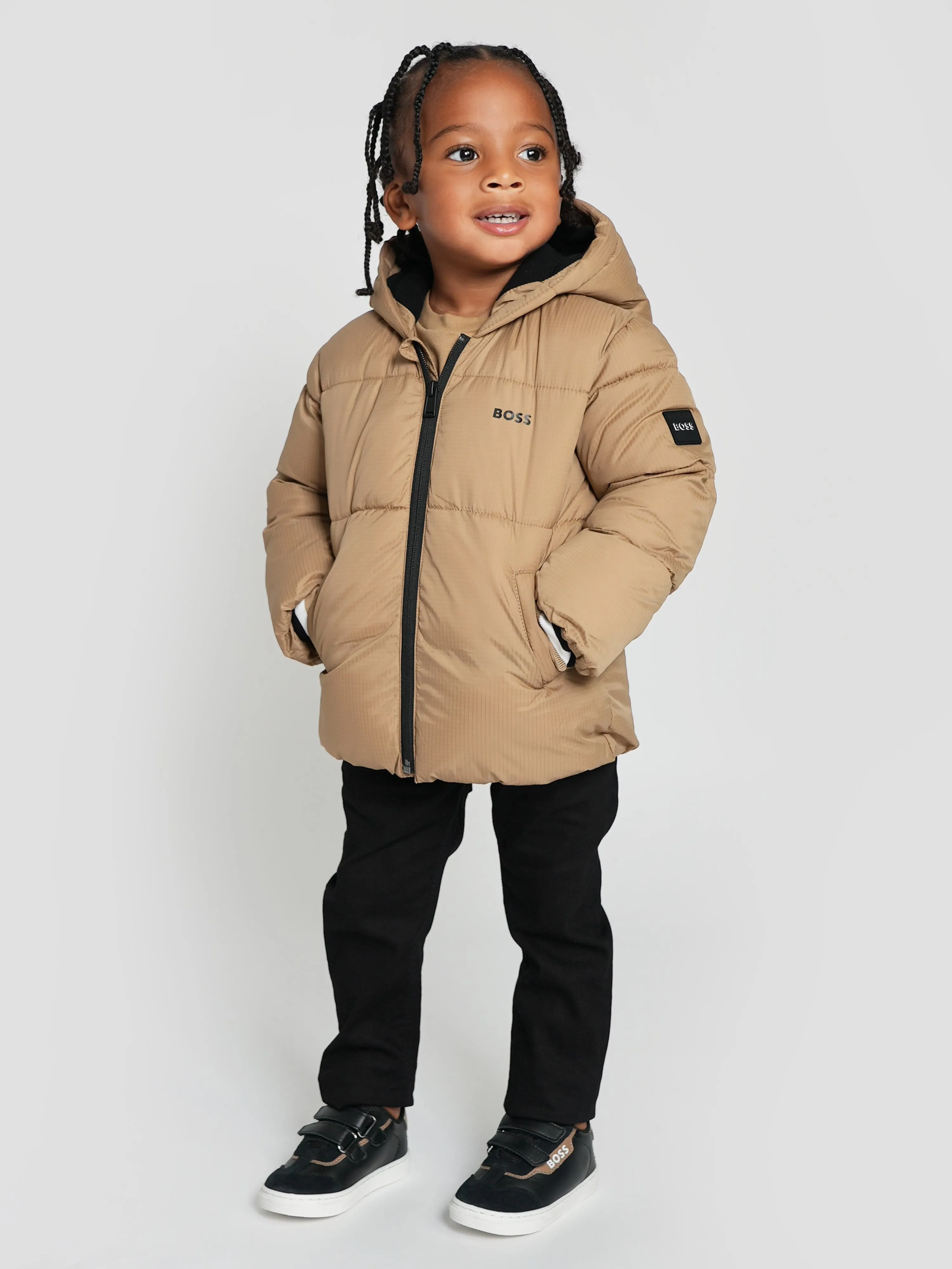 BOSS Baby Boys Logo Puffer Jacket in Brown