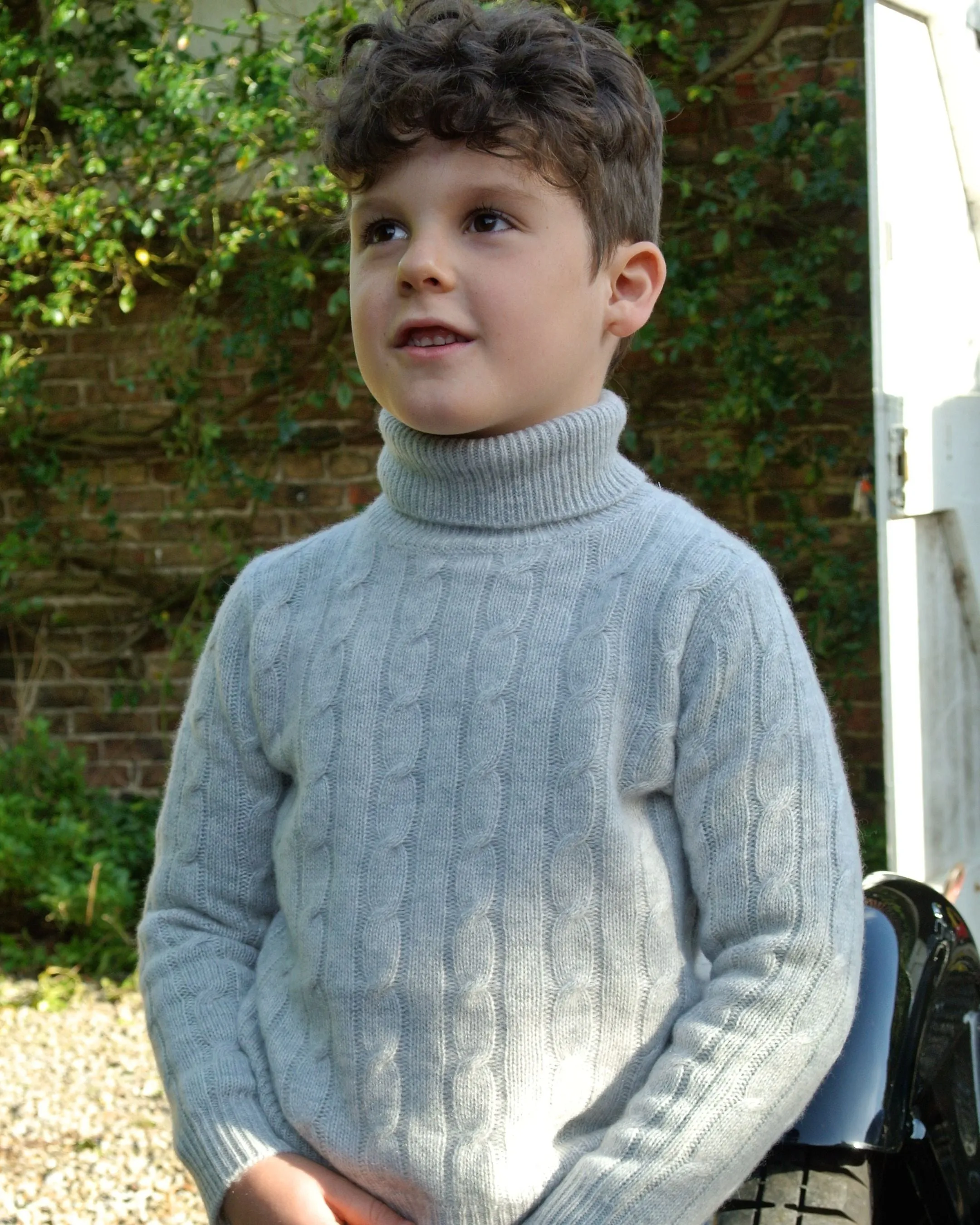 Boys Cable Roll Neck Cashmere Jumper Fumo Grey