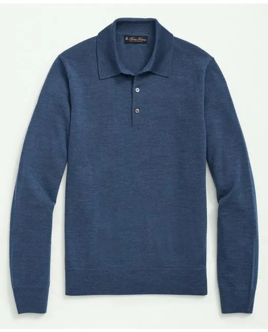 Brooks Brothers Men's Fine Merino Wool Sweater Polo Blue Heather