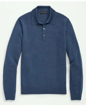 Brooks Brothers Men's Fine Merino Wool Sweater Polo Blue Heather