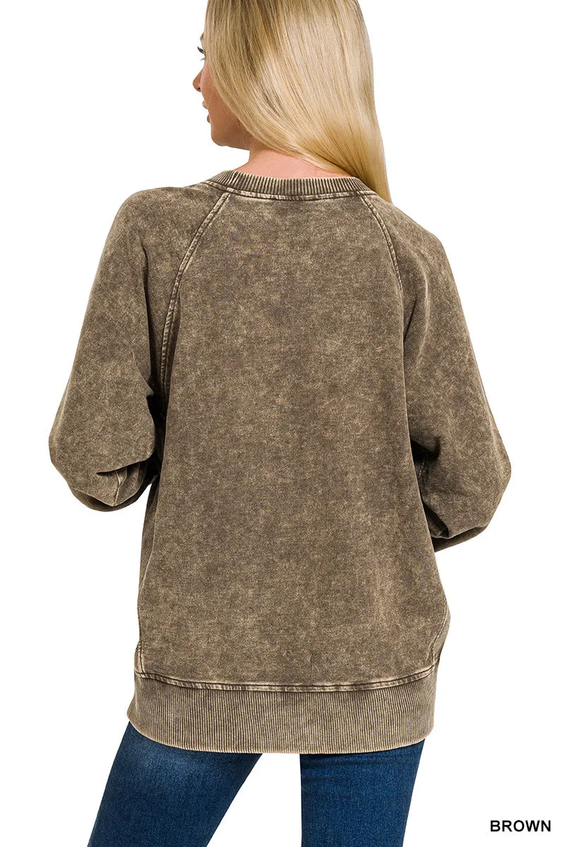 Brown Acid Washed French Terry Pullover