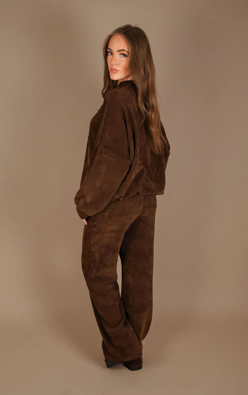 Brown Straight Leg Trouser and Zip Up Hoodie Loungewear Co-Ord