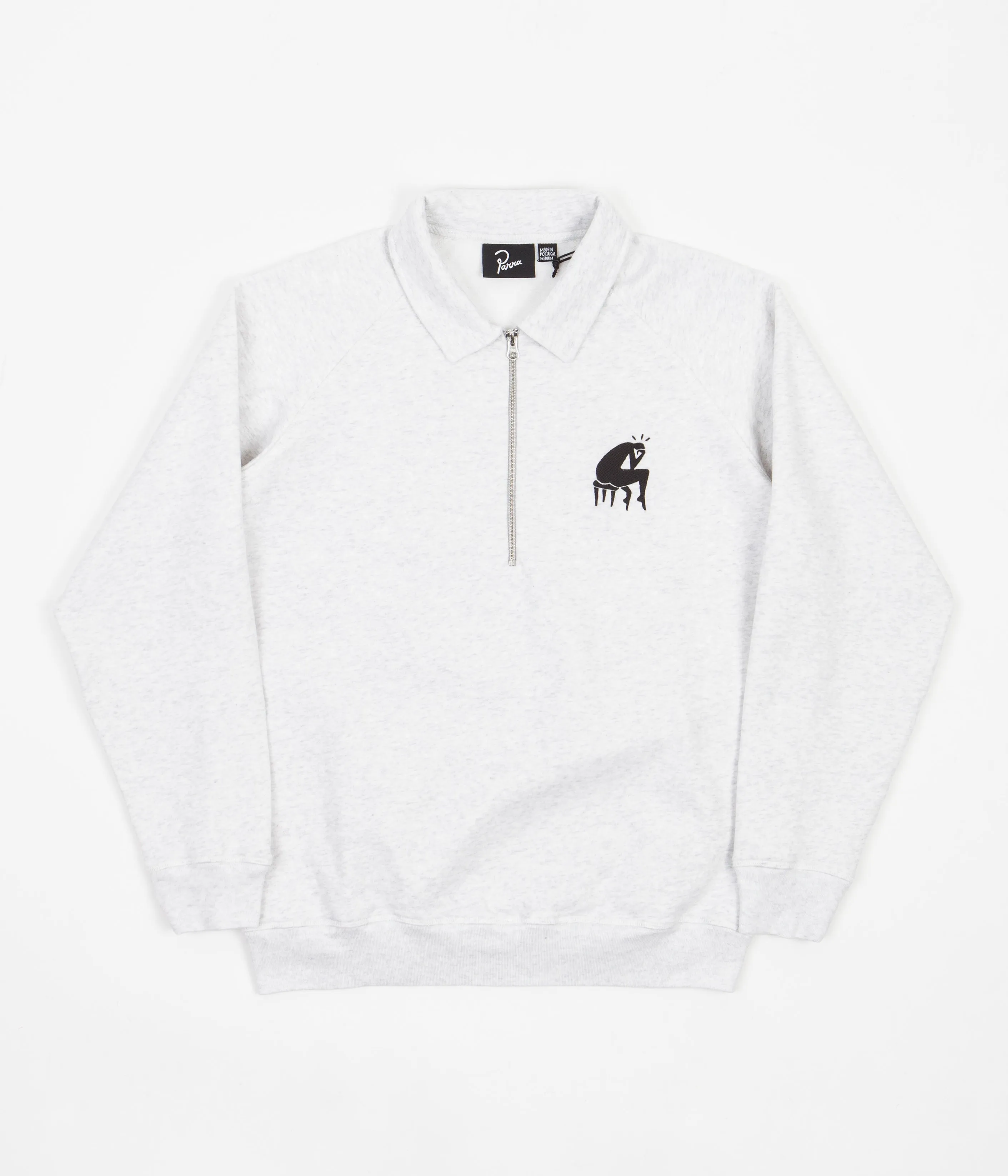 by Parra Backwards 1/2 Zip Polo Sweatshirt - Ash Grey