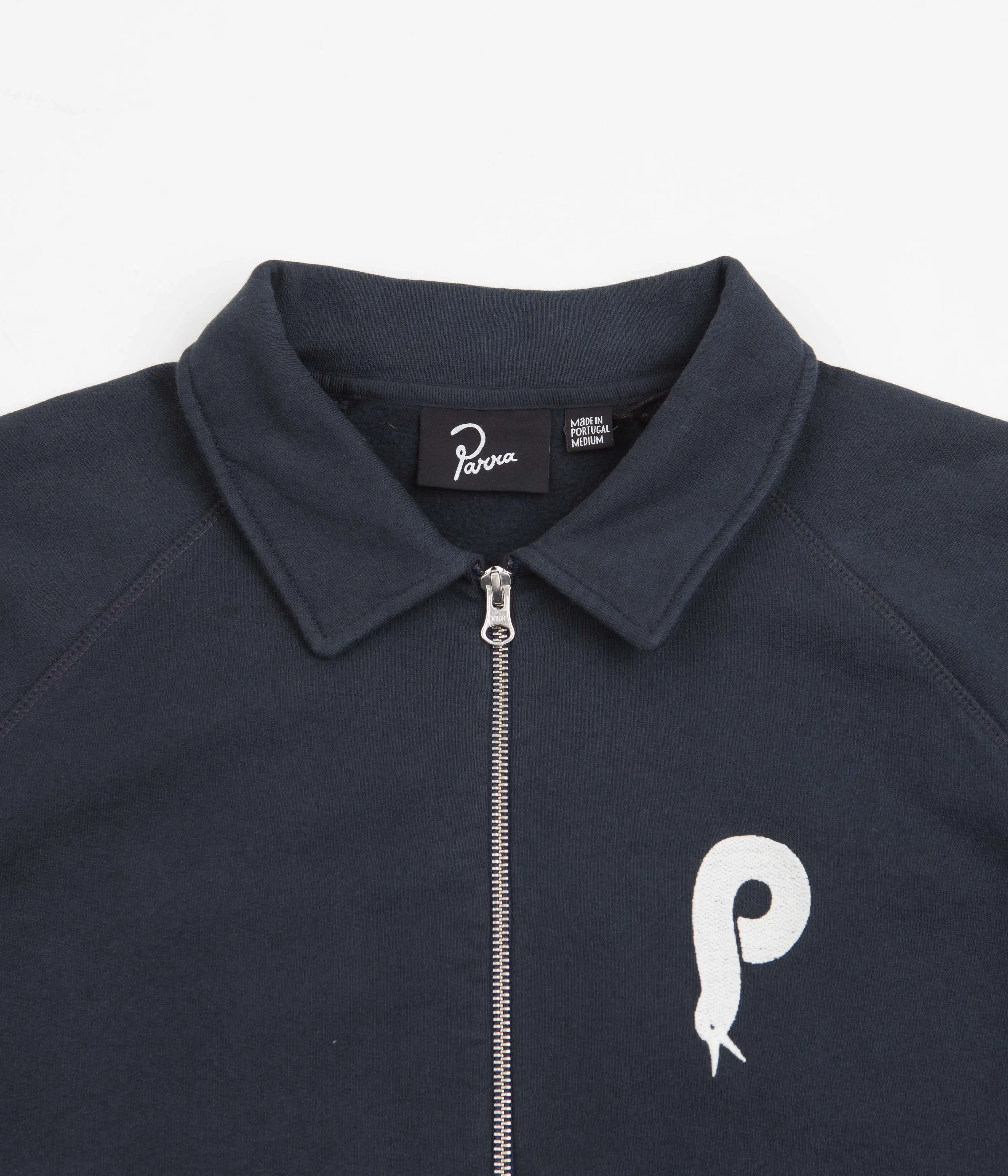 by Parra Birdface Font P 1/2 Zip Polo Sweatshirt - Navy Blue