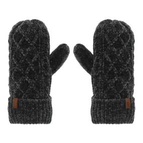 Cable Knit Black Chenille - Mittens Adult