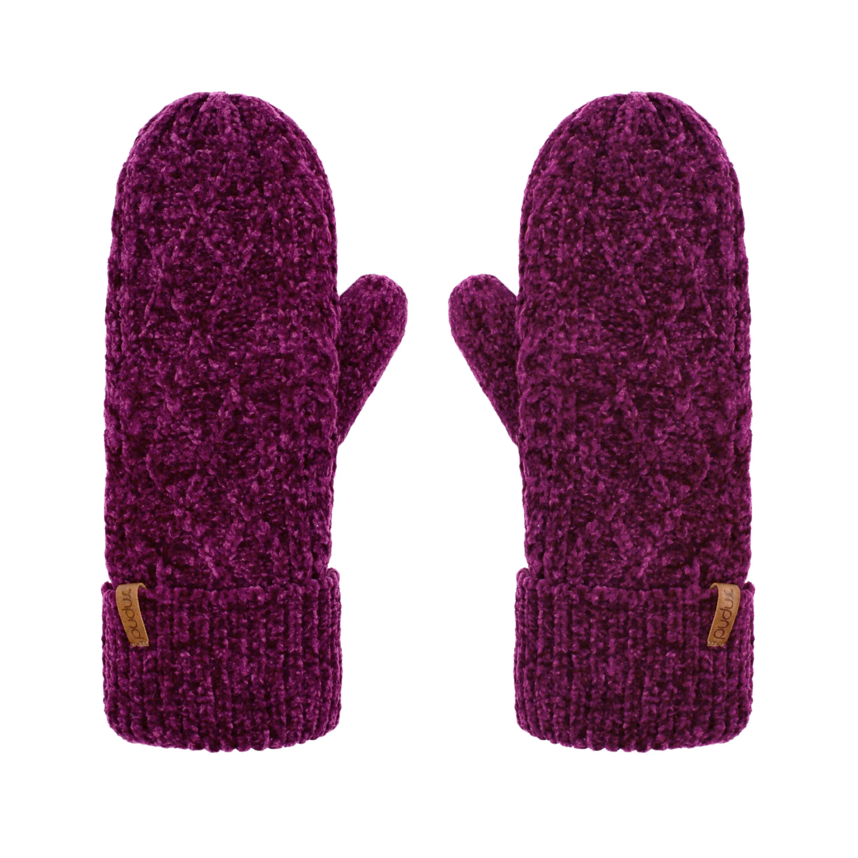 Cable Knit Dark Purple Chenille - Mittens Adult