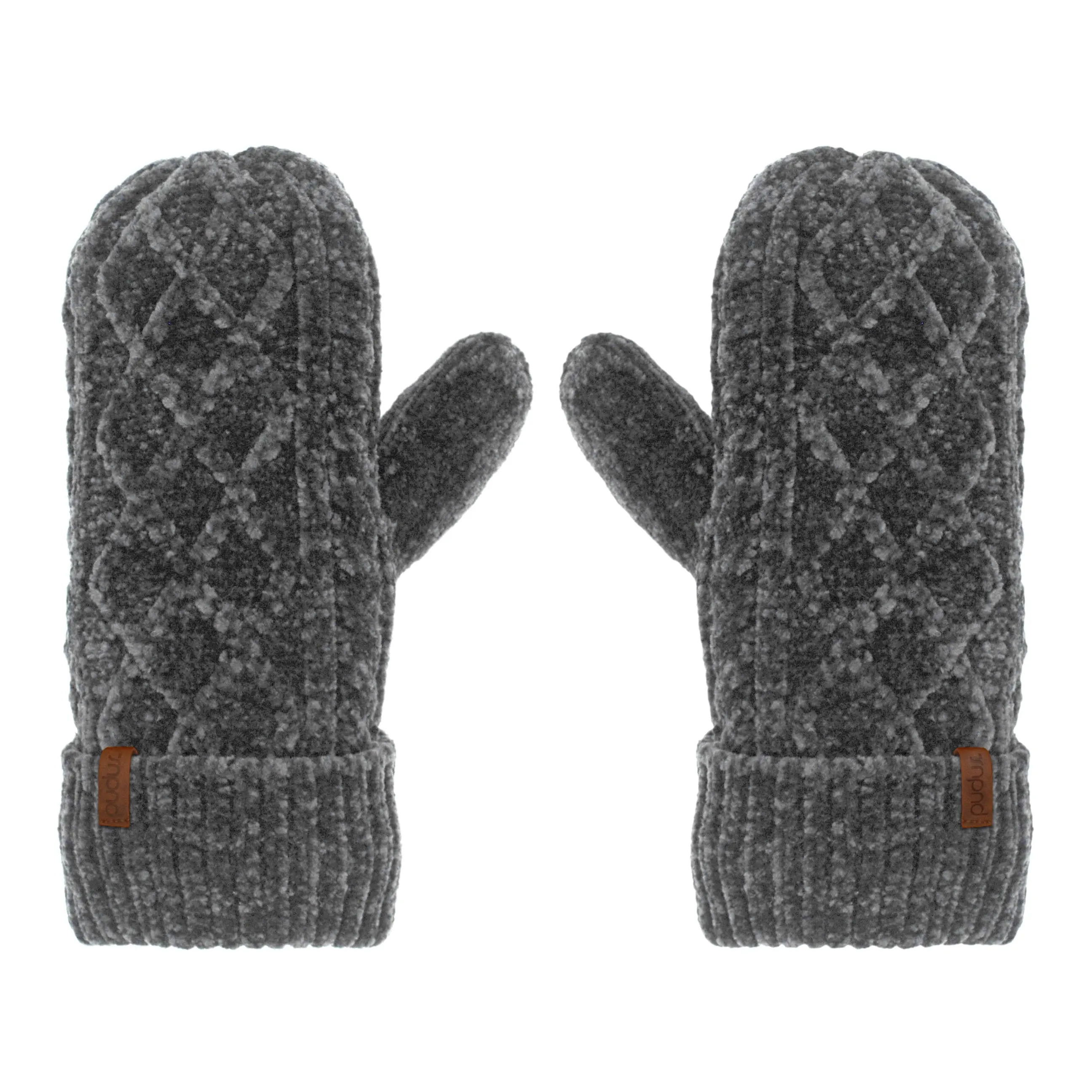 Cable Knit Grey Chenille - Mittens Adult