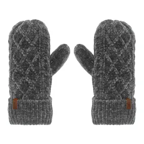 Cable Knit Grey Chenille - Mittens Adult