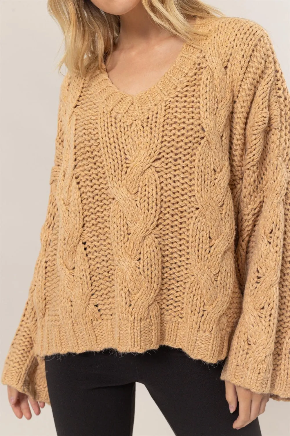 Cable Knit V-Neck Sweater