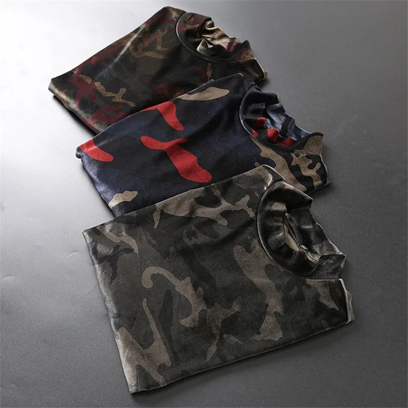 Camouflage Velour Men Turtleneck Sweater