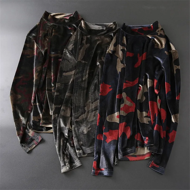 Camouflage Velour Men Turtleneck Sweater