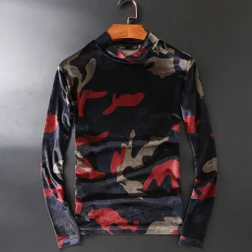 Camouflage Velour Men Turtleneck Sweater