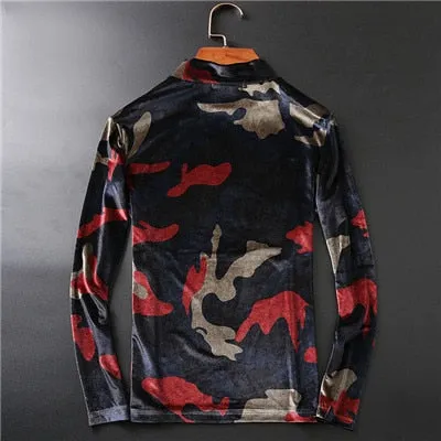 Camouflage Velour Men Turtleneck Sweater