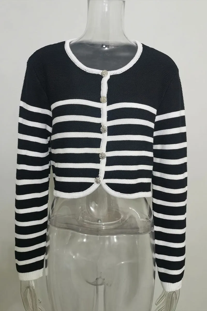 CF0495 Stripes Knitted Crop Cardigan