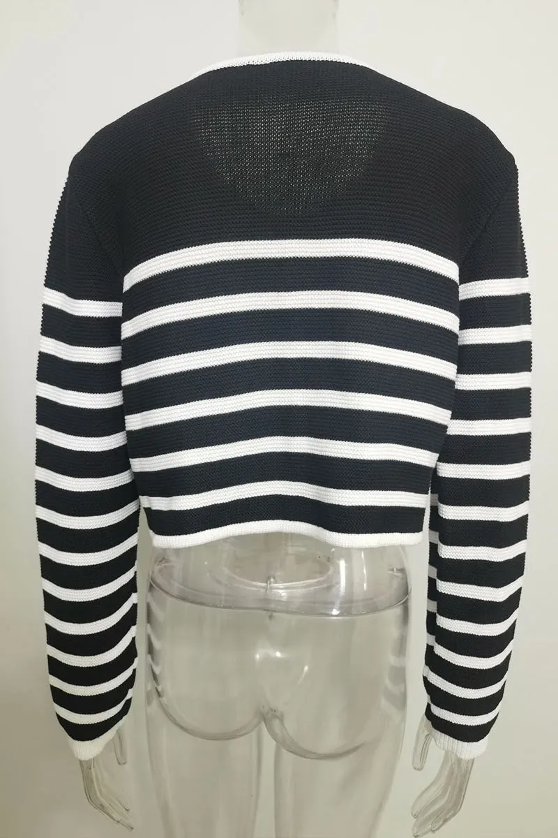 CF0495 Stripes Knitted Crop Cardigan