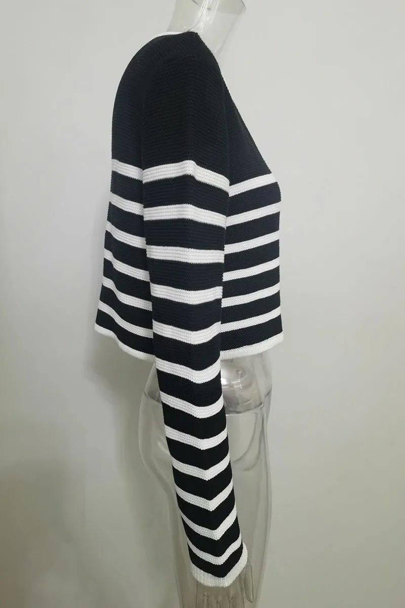 CF0495 Stripes Knitted Crop Cardigan